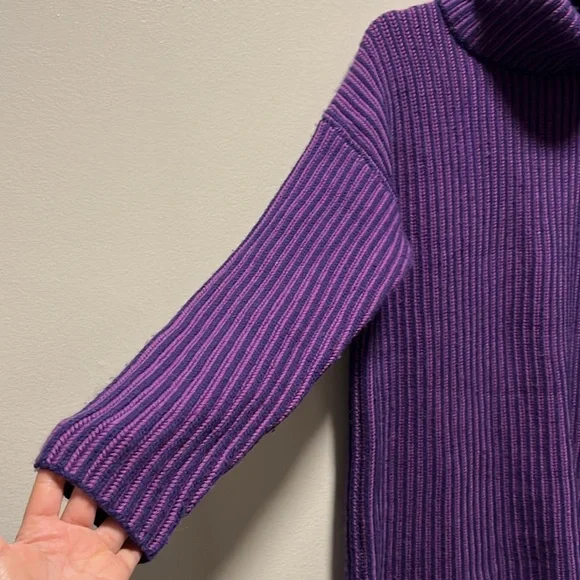 NAADAM Purple Two Tone Turtleneck High/Low Sweater, Wool/Cashmere Blend, Size S - Picture 4 of 10